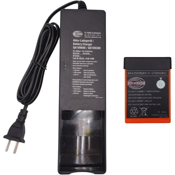 (1Pc BA225030 Battery 1Pc Charger) 3.6V 2100mAh BA225030 HBC Remote Control Rechargeable Battery with AC 100V ~ 240V D-74564 QA109600 Charger