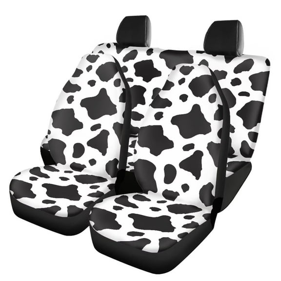 KUIFORTI White Cow Print Car Seat Covers 4 Pcs, Front Seat Protector Carseat Rear Split Bench Cover Universal , Automobile Interior Decorate Accessories Fit for Car SUV Trucks
