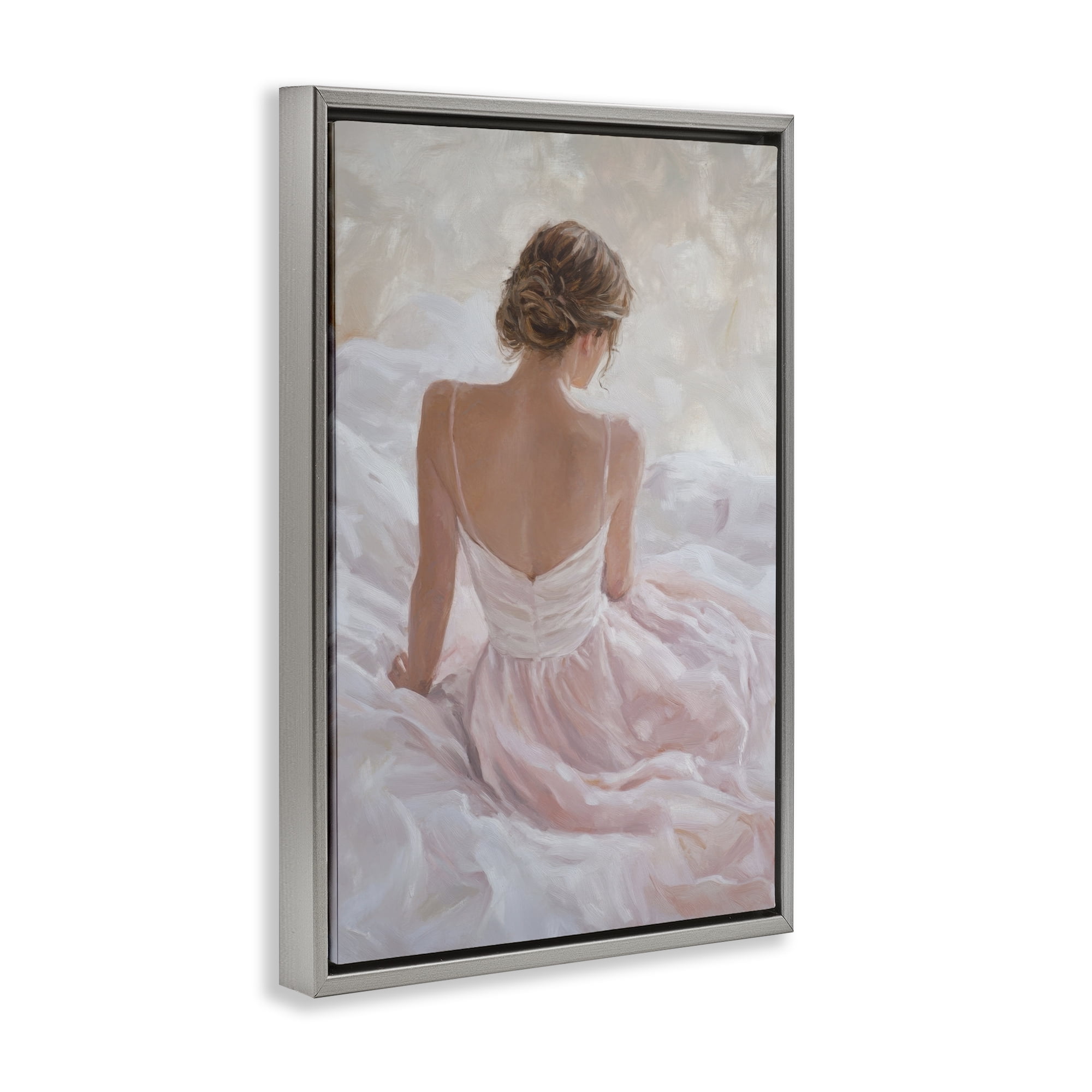 Stupell Industries Quiet Reflection in Pastel Pink Gray Framed Floater Canvas Wall Art, design by Petal Prints Design