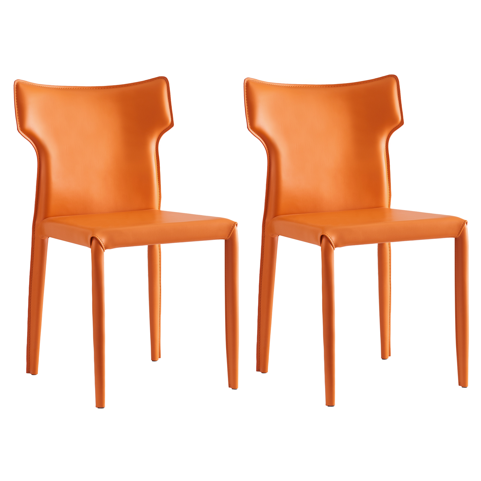 Assembled Dining Chairs Set of 2 Leather Upholstered Mid Century