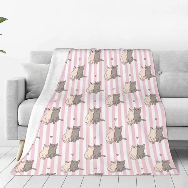 KLL Heart Cat Pattern Fleece Throw Blanket,Fleece Throw Blankets for Couch & Bed All Season Use-40"x30"