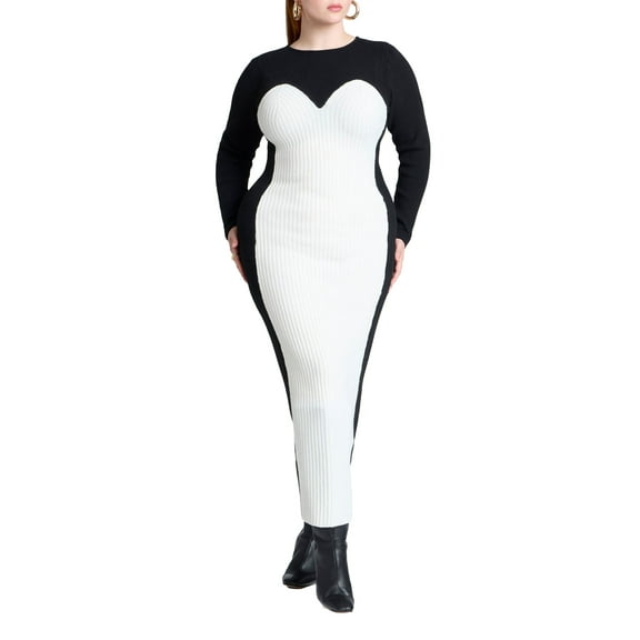 ELOQUII Women's Plus Size Maxi Sweater Dress With Colorblocked