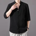 thumbnail image 2 of Camisa de hombre blanca con bolsillo Camisas de lino para hombre con botones Nuevas en algodón Hipster Cosas baratas Cómodas Asia Regular Casual, 2 of 4