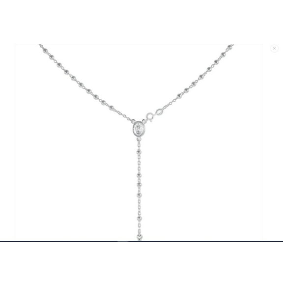 925 Sterling Silver Italian 3mm Rosary Beads Chain with Cross Necklace 20" Rosario