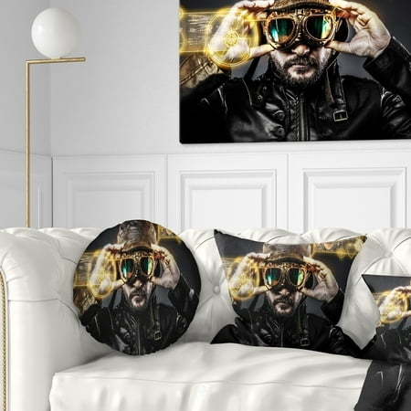 Fighter Pilot with Hat and Glasses' Abstract Portrait Throw Pillow
