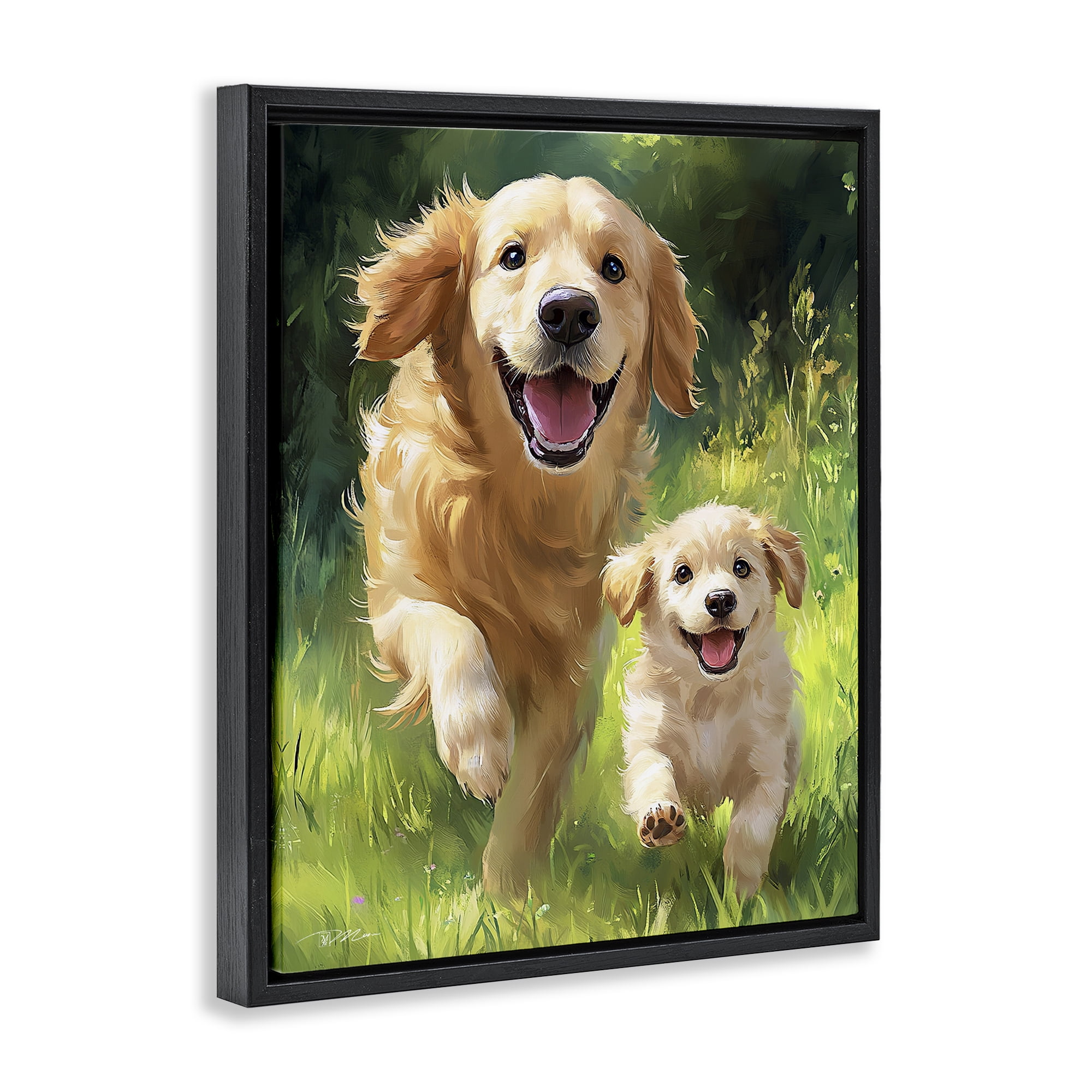 Father & Son Labrador Black Framed Floater Canvas Wall Art, design by Momart