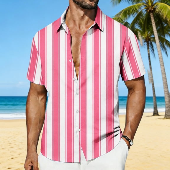 Gamivast Tropical Shirts for Men Vintage Wide Striped Mens Vacation Shirts Button Down Lapel Casual Shirts Breathable Soft Comfy Beach Party Summer Trip