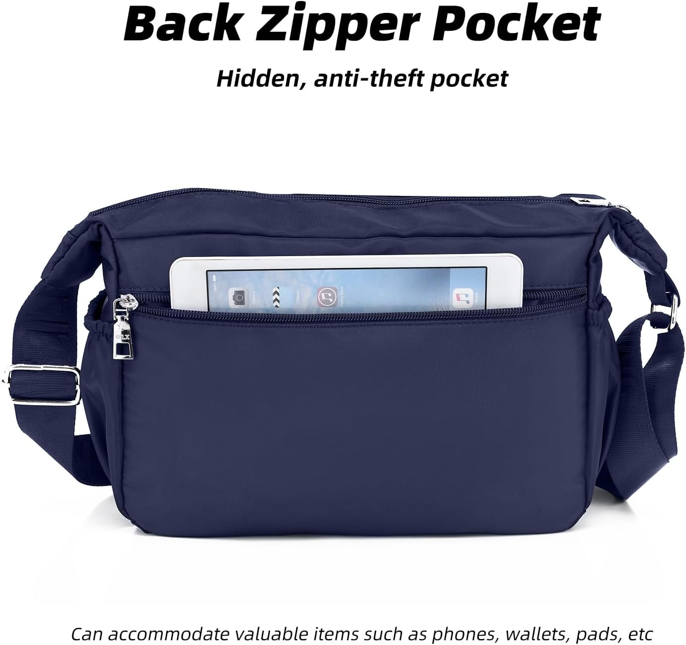 Women Shoulder Bag Multi-Pockets Handbag Water-Resistant Nylon Crossbody Bags Large Purses Lightweight Messenger Bag Black