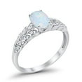 thumbnail image 3 of Solitaire Floral Accent Oval Lab White Opal CZ Ring 925 Sterling Silver Size 10, 3 of 3