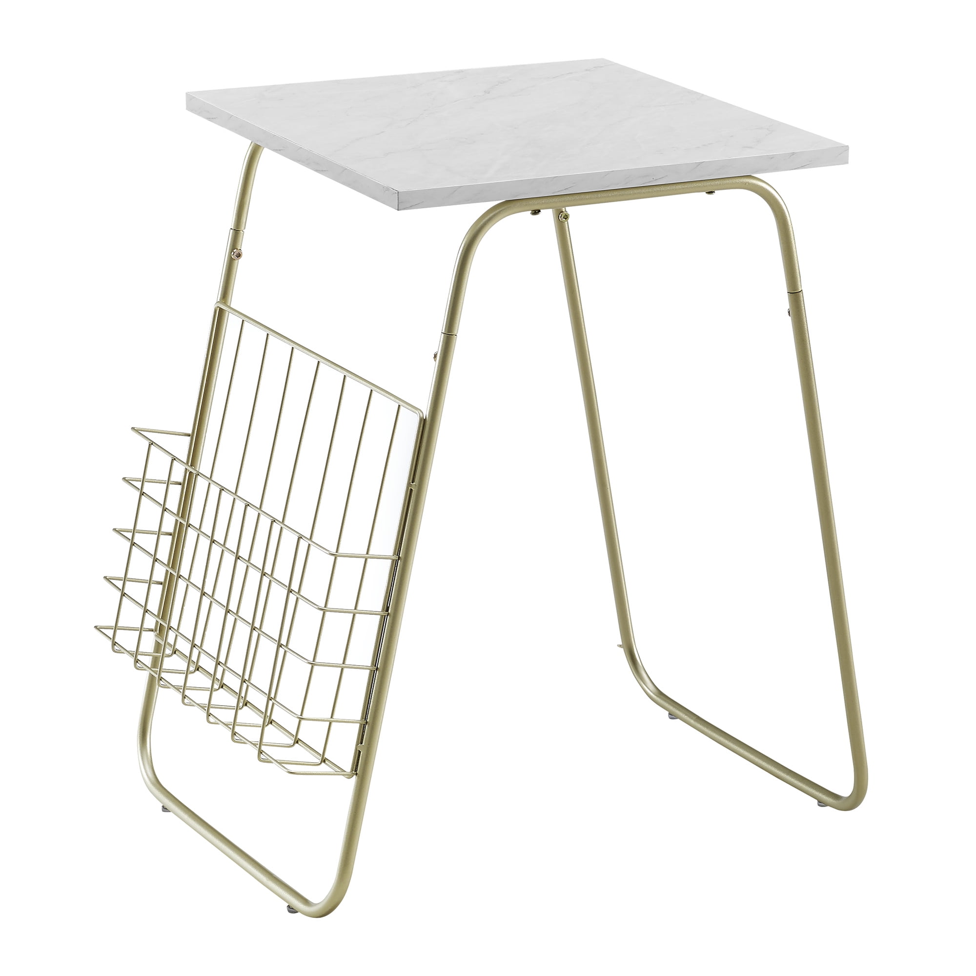 Manor Park Modern End Table with Magazine Holder, Faux Marble