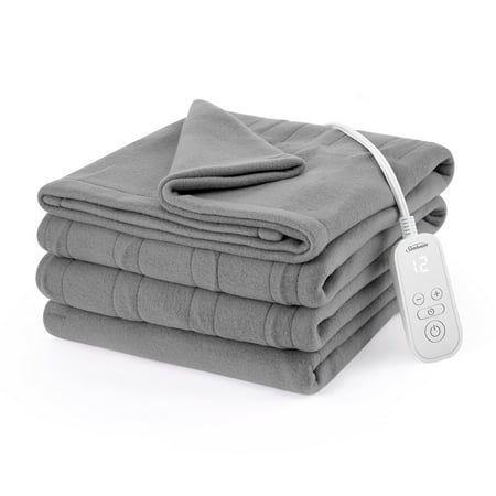 Sunbeam Electric Heated Bed Blanket Gray Soft Brushed Fleece 12 Heat Settings Full 84 x 72