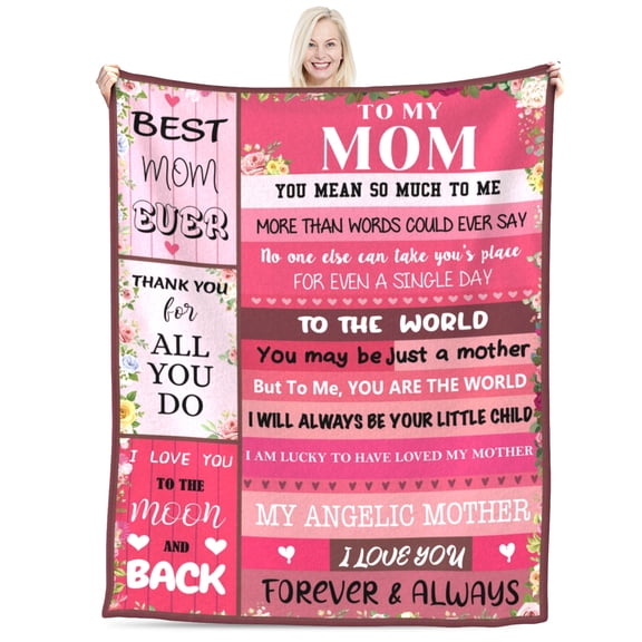 Blanket Gifts for Mom, Mom Birthday Gifts from Daughter & Son, I Love You Present Throw Blanket Mom, Sweet Blanket Gift for Mothers Day, Christmas, Valentine's Day, Anniversary 60" × 50"