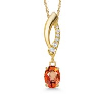 Gem Stone King 14K Yellow Gold Orange Sapphire and Lab Grown Diamond Pendant Necklace for Women | 0.58 Cttw | Gemstone September Birthstone | Oval 6X4MM | With 18 inch Chain