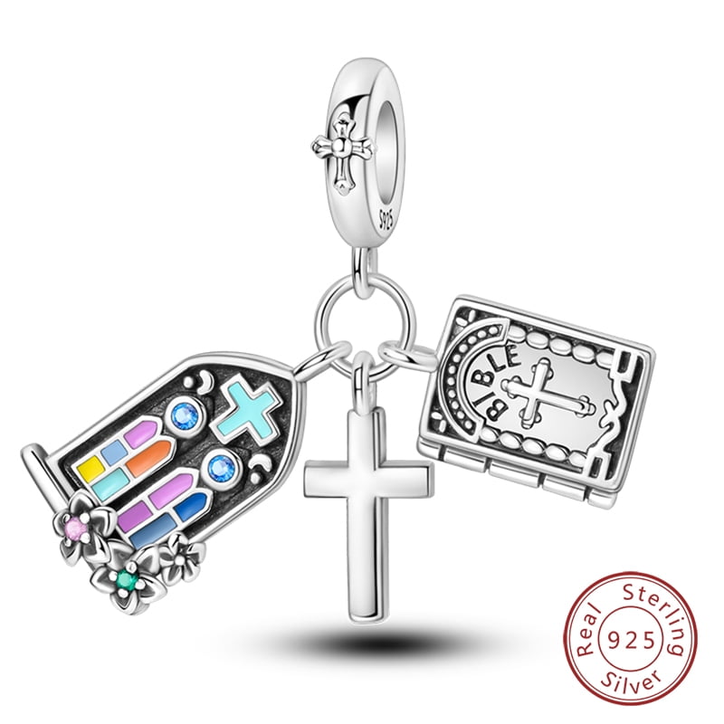 925 Sterling Silver Nossa Senhora Aparecida Dangle Charm with Zircon - Fits DIY Bracelets for Women