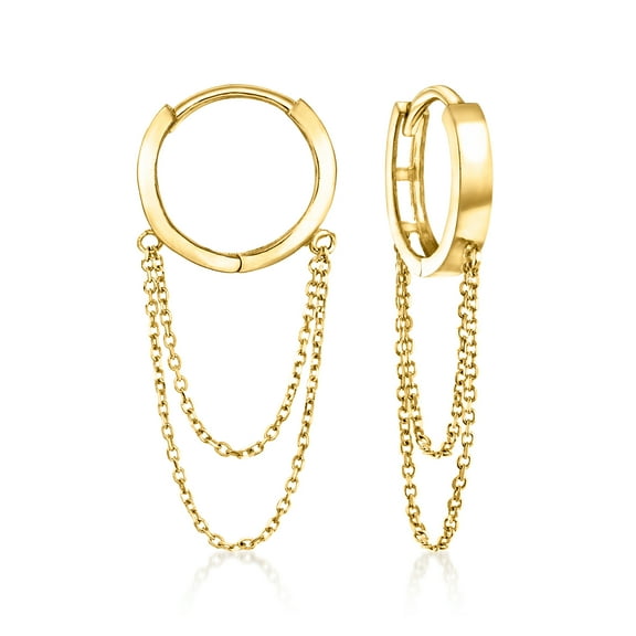 Ross-Simons 10kt Yellow Gold Cable-Chain Huggie Hoop Drop Earrings, Women's, Adult