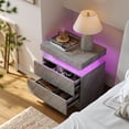 thumbnail image 3 of Cubehom Nightstand LED End Table Modern Bedside Table with 2 Drawers Wood Furniture for Adults Bedroom Living Room All Grey, 3 of 5