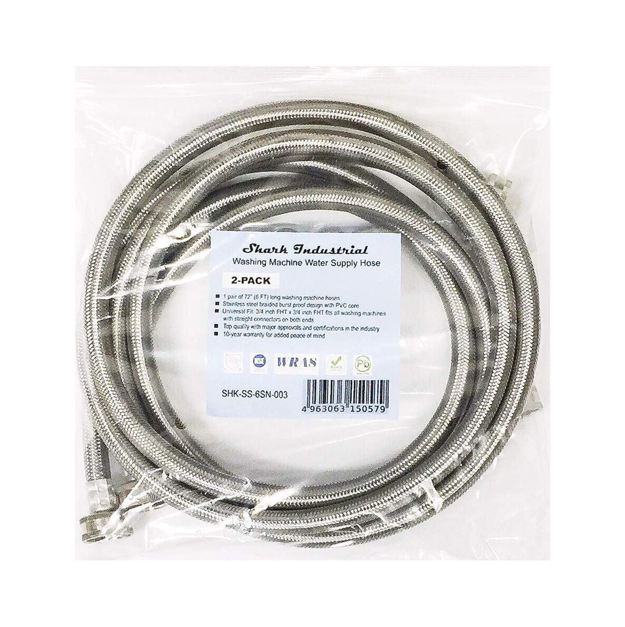 2-Pack Premium Stainless Steel Washing Machine Hoses - 6 FT No-Lead Burst Proof Water Inlet Supply Lines - Universal Connection