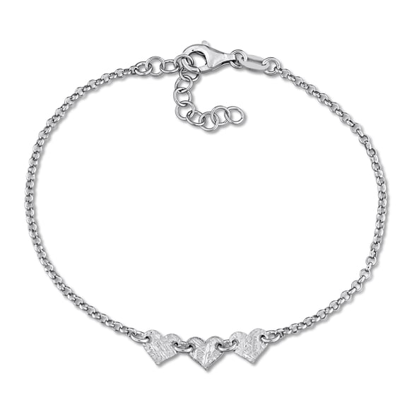 Everly Women’s 5.3mm & 1.7mm Sterling Silver 3 Heart Charm Rolo Chain Bracelet with Lobster Clasp, 6.5"   1" Extension