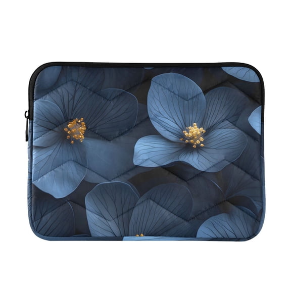 Quilted Padded Blue Flower Printed Laptop Sleeve Case for 13–14 inch