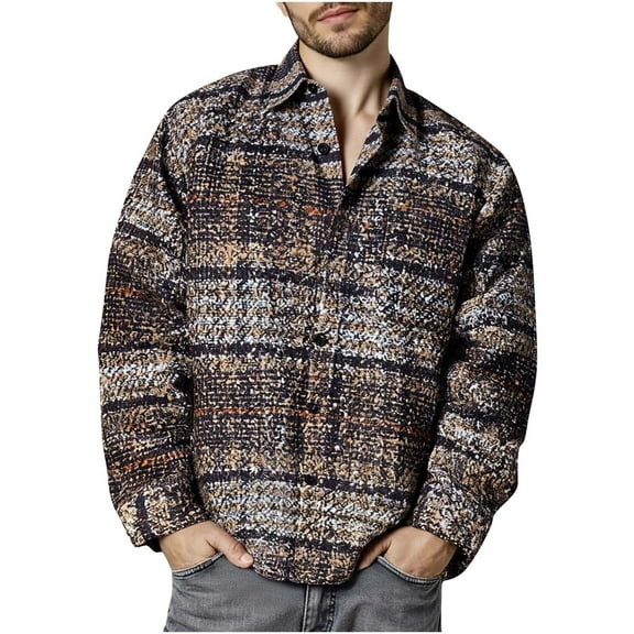 UVEASISHA Flannel Shirts Men Big and Tall Long Sleeve Plaid Shirt Jackets Button Down Casual Shacket Jacket Fall Winter Clothes Coffee XL