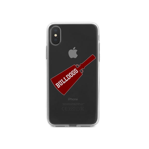DistinctInk Clear Shockproof Hybrid Case for iPhone XS Max (6.5" Screen) - TPU Bumper, Acrylic Back, Tempered Glass Screen Protector - Bulldogs Cowbell - Maroon, Gray