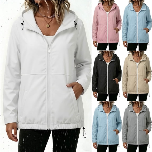 Frostluinai Women's Lightweight Hooded Rain Jacket Waterproof Sun Protection Raincoat with Drawstring for Golf Hiking Travel Windbreaker S-XXL