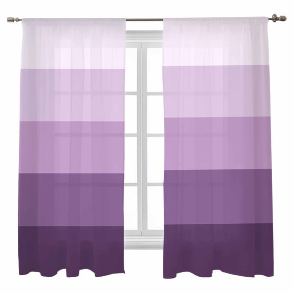 Sheer Curtains 72 inches Long, Purple Striped Gradient Rustic Wood Board Light Filtering Sheer Window Curtains Rod Pocket Voile Drapes for Bedroom Living Room, 52"W x 72"L 2 Panels