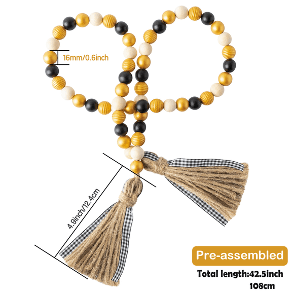 Honey Bee Wooden Beads with Linen Tassels,Bee Decorative Craft Beads for Home Decor