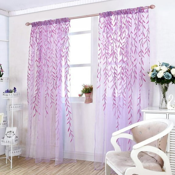 2PC Green/Pink Sheer Curtain Window Door Curtain Decors for Kitchen Living Room