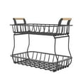 thumbnail image 1 of Andoer 2 Tier Fruit Storage Basket Kitchen Countertop Organizer with Wooden Handle Mesh Carbon Steel Bowl for Bread Vegetable Fruit Basket Detachable Metal Rectangular Wire Basket, 1 of 7