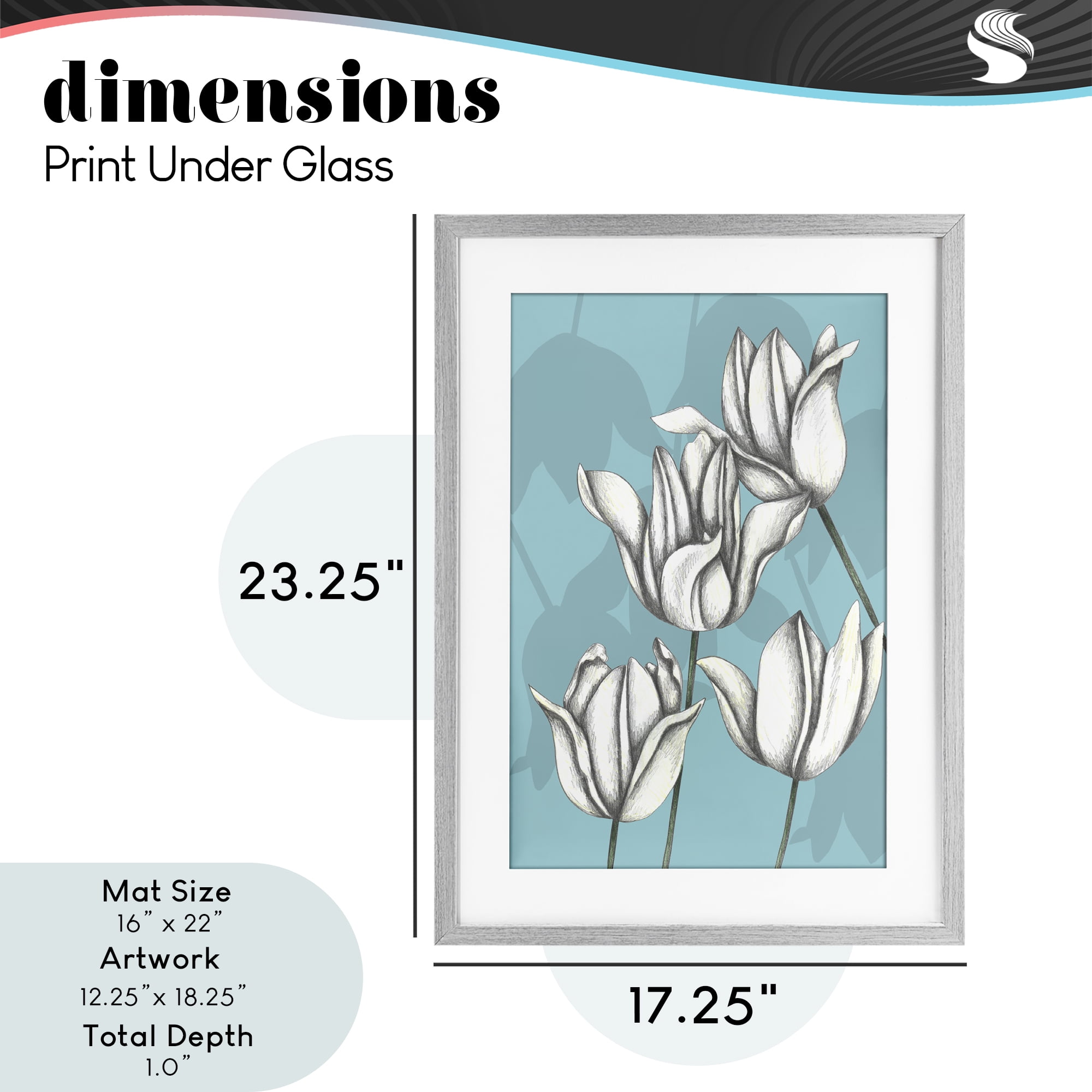 Sketched Tulips Keep Growing Gray Framed Print Under Glass, design by Cecilia Battaini