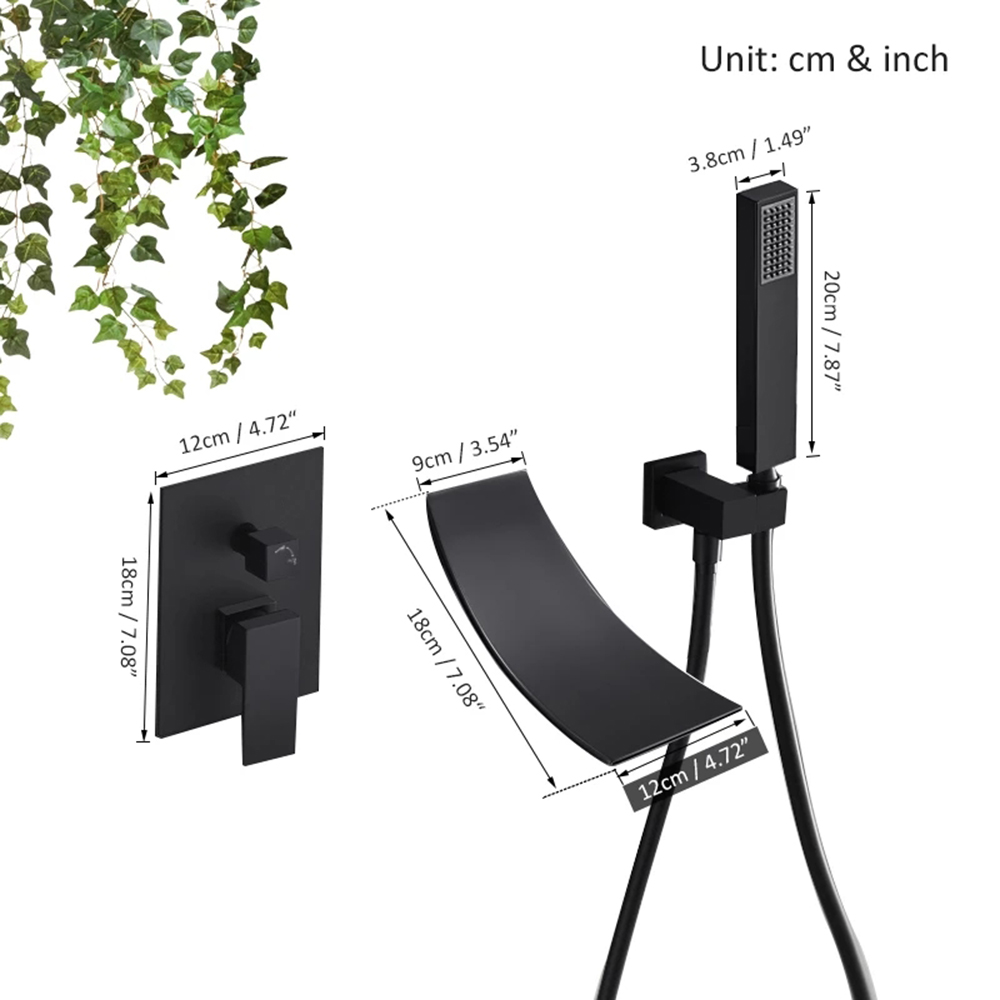 Wall Mount Bathroom Faucet Black Waterfall Basin Sink Bathtub Filler Mixer Tap