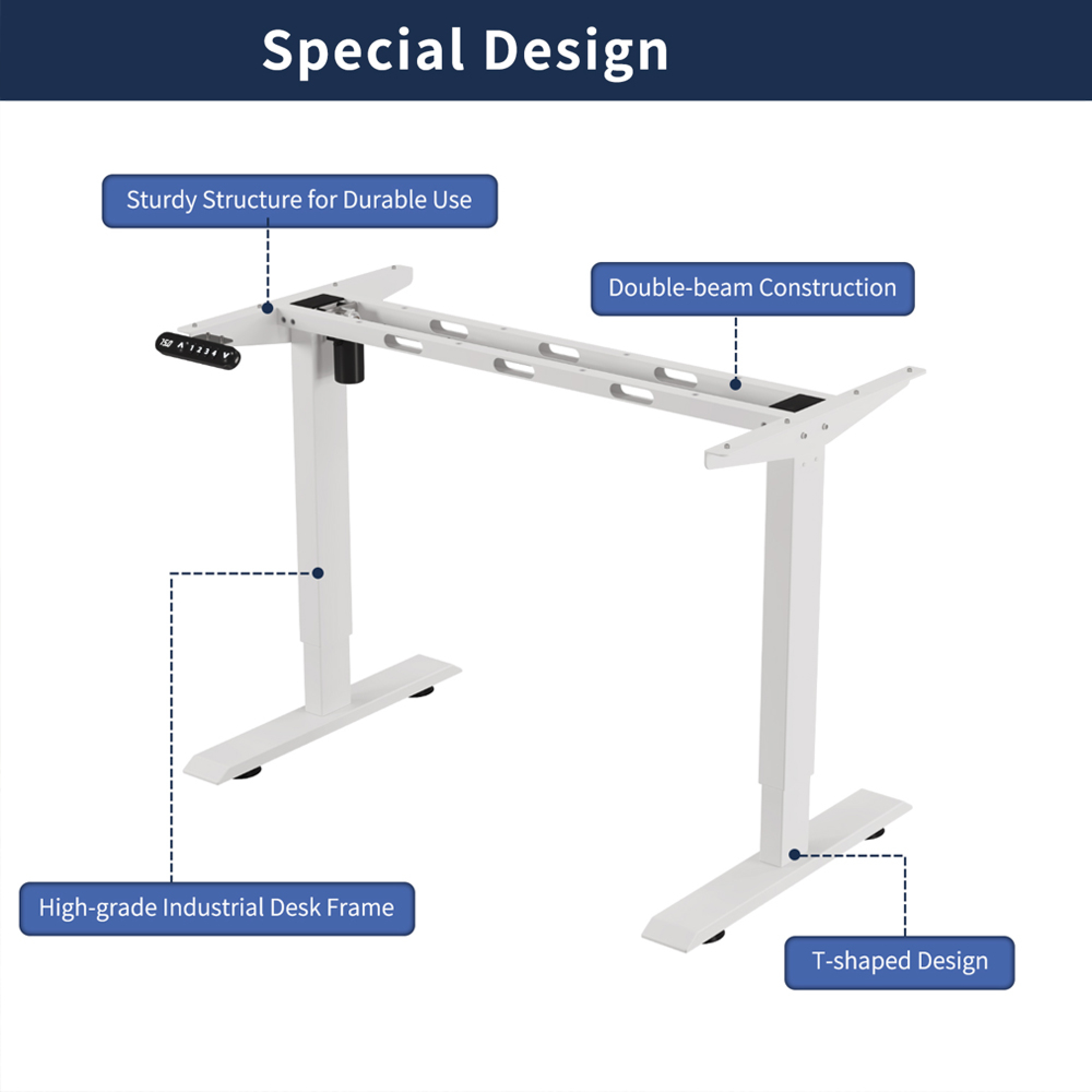 55"W Electric Standing Desk,Home Office Electric Height Adjustable Standing Desk Lifting Range 27~45" Computer Desk for Home Office,White