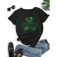 thumbnail image 4 of Women's St. Patrick's Day White T-Shirt - Casual Round Neck, Clover Print, Lightweight Polyester Blend, Machine Washable, Spring Summer Tee|Cheerful Design|Knit Tshirt, 4 of 8