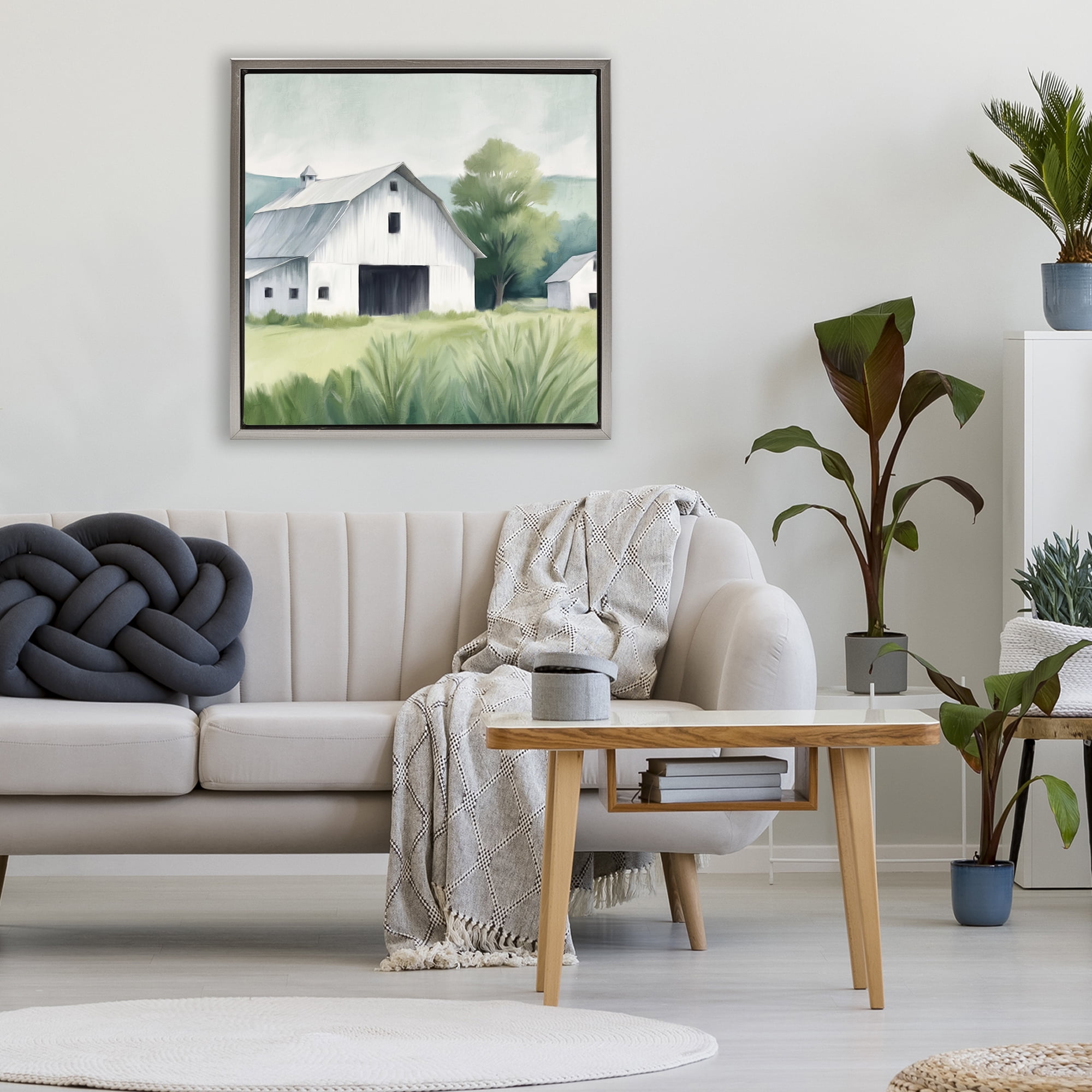 Stupell Industries Farm Home White Barn Gray Framed Floater Canvas Wall Art, design by Kim Allen