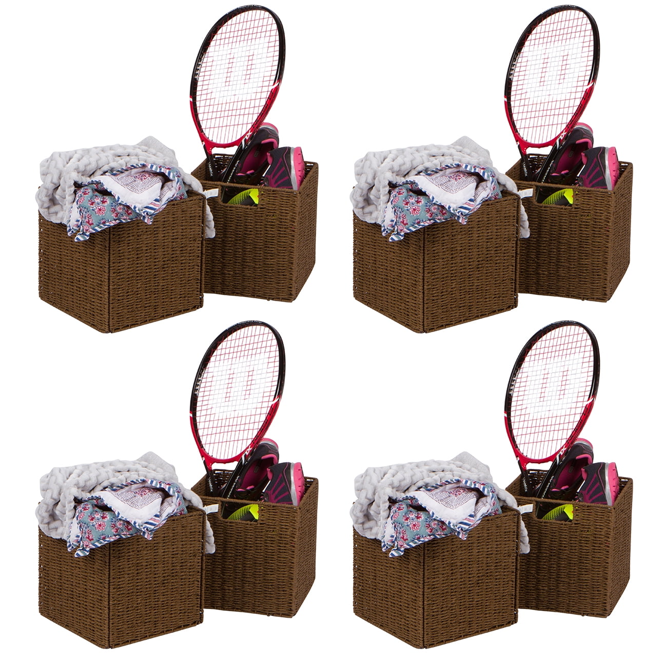 10.5 in Woven Storage Cube Basket Bin with Iron Wire Frame (Set of 4)