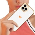 thumbnail image 3 of Compatible with iPhone 12 Pro Max Case for Women Girls, Luxury Gold Electroplate Plating Edge Love Heart Side Back Case with Full Camera Len TPU Cover Girly Slim Sleek Cute Case White, 3 of 17