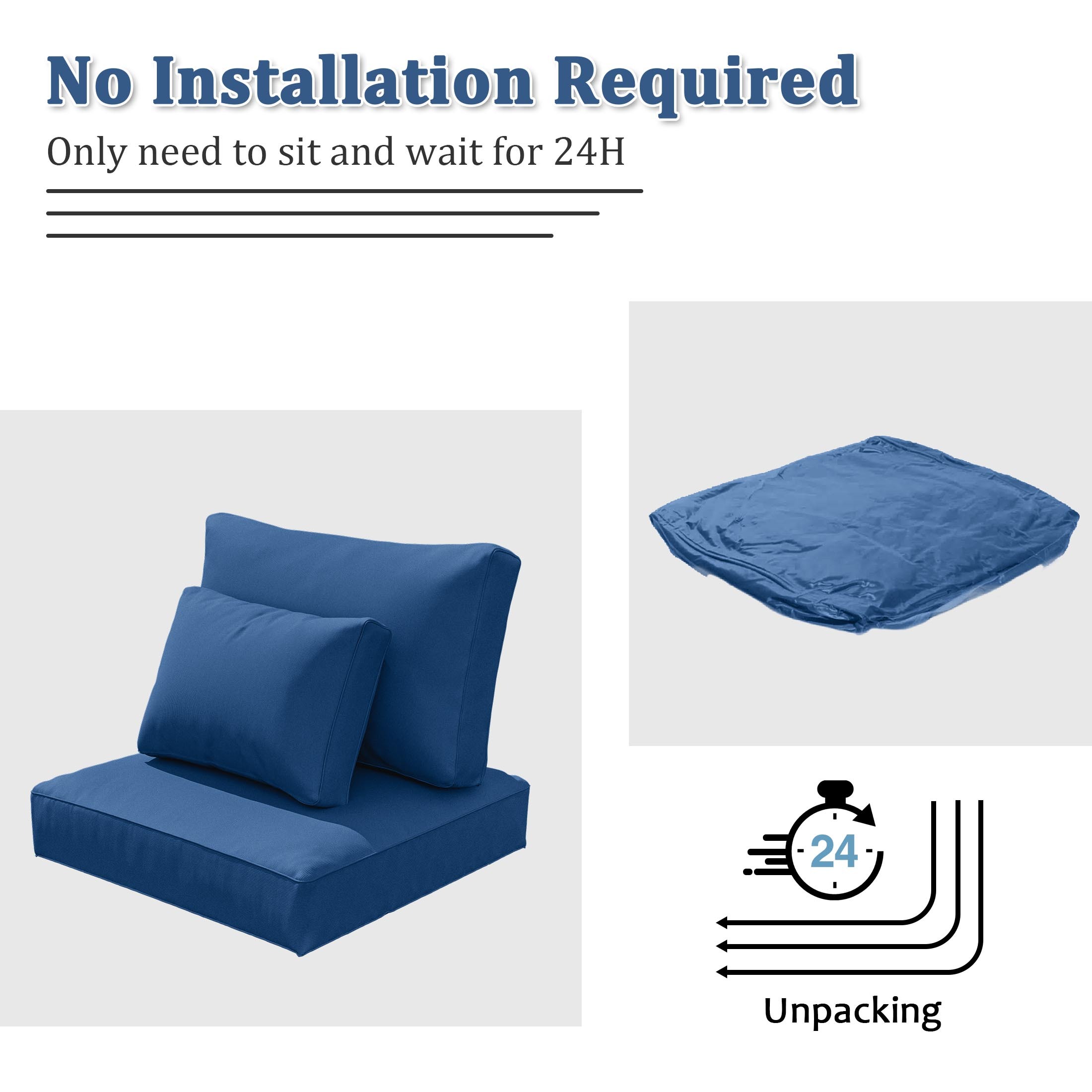 Pakunoda Outdoor Cushions Replacement, 8 Piece Sectional Cushion Fits 3-Seat, 4” Foam Deep Seat, for Patio Rattan Wicker Replacement Cushion, Liner&Cover, Blue