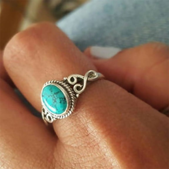 Worgeous Skyblue Turquoise Ring for Women Alloy Material Durable and Elegant Size 7