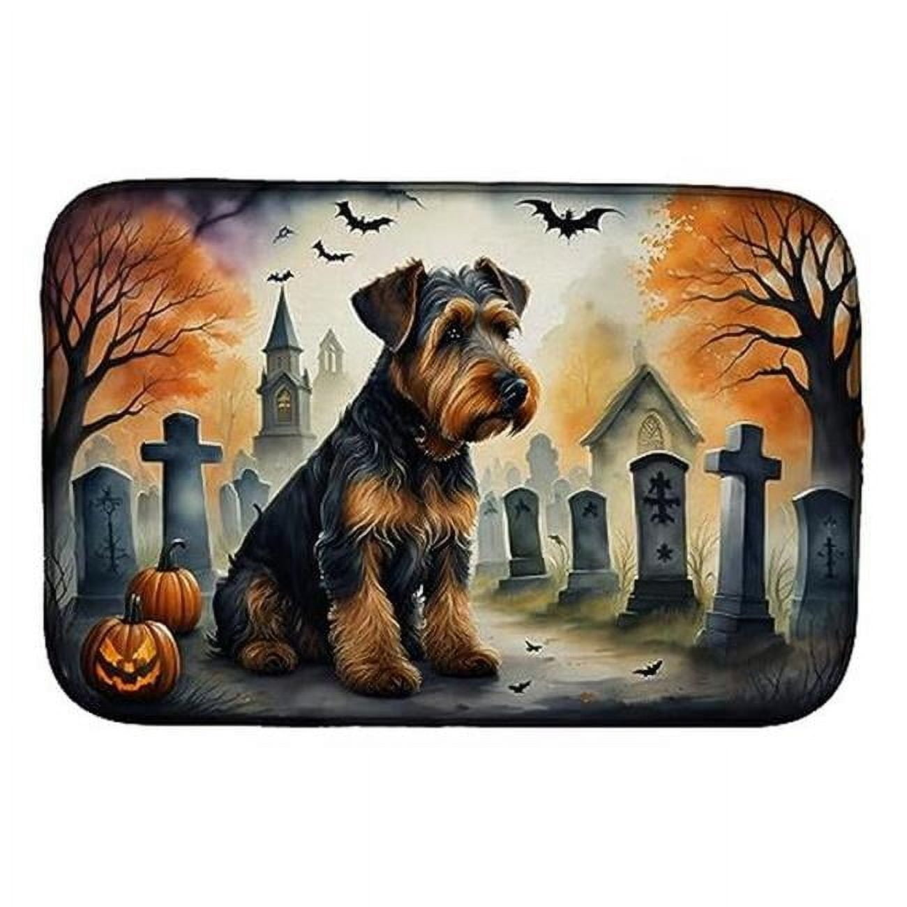 Keeshond Spooky Halloween Dish Drying Mat 14 in x 21 in