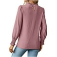 thumbnail image 4 of qolati Women's Dressy Casual Long Sleeve Tops 2023 Ruffle Round Neck Basic Fit T-Shirts Classic Loose Embroidery Work Going Out Shirt, 4 of 4
