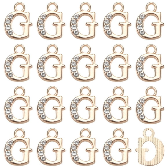 Uxcell 20 Pack Rhinestone G Letter Charm for DIY Bracelet/Wristbands/Jewelry Gold 0.39" x 0.51"