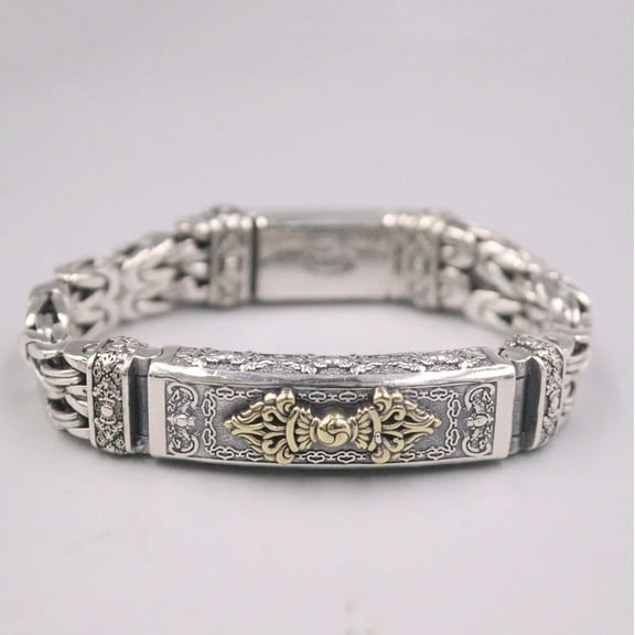 K-KED Real Sterling Silver Bracelet 925 For Men Vajra Double Byzantine Link 7.5inch