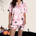 thumbnail image 6 of Ruyelune Pink Halloween Clothing Women's Halloween Pajamas Pumpkin Ghost Pjs Button Down 2 Piece Lounge Set S, 6 of 7