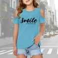 thumbnail image 2 of Clothes for Girls Cold Shoulder Letter Print Short Sleeve Shirts for Girls Crewneck Girls Summer Outfits Girls Clothing 11-12 Years Girl Fashion, 2 of 6