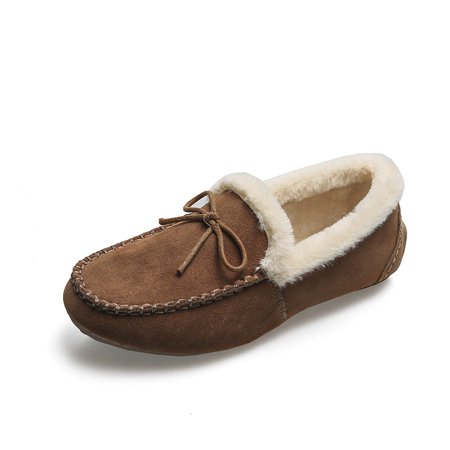 

Avamo Womens Bowknot Loafers Moccasins Lined Slip On Casual Shoes Winter Warm