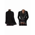 thumbnail image 3 of 2025 Spring and Autumn Women'S Solid Color Casual Ruffled Trumpet Sleeve Shirt Tops Black XXL, 3 of 6