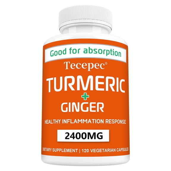 Tecepec Turmeric & Ginger Capsule, 2000mg,120 Vegetarian Capsules,Dietary Supplement