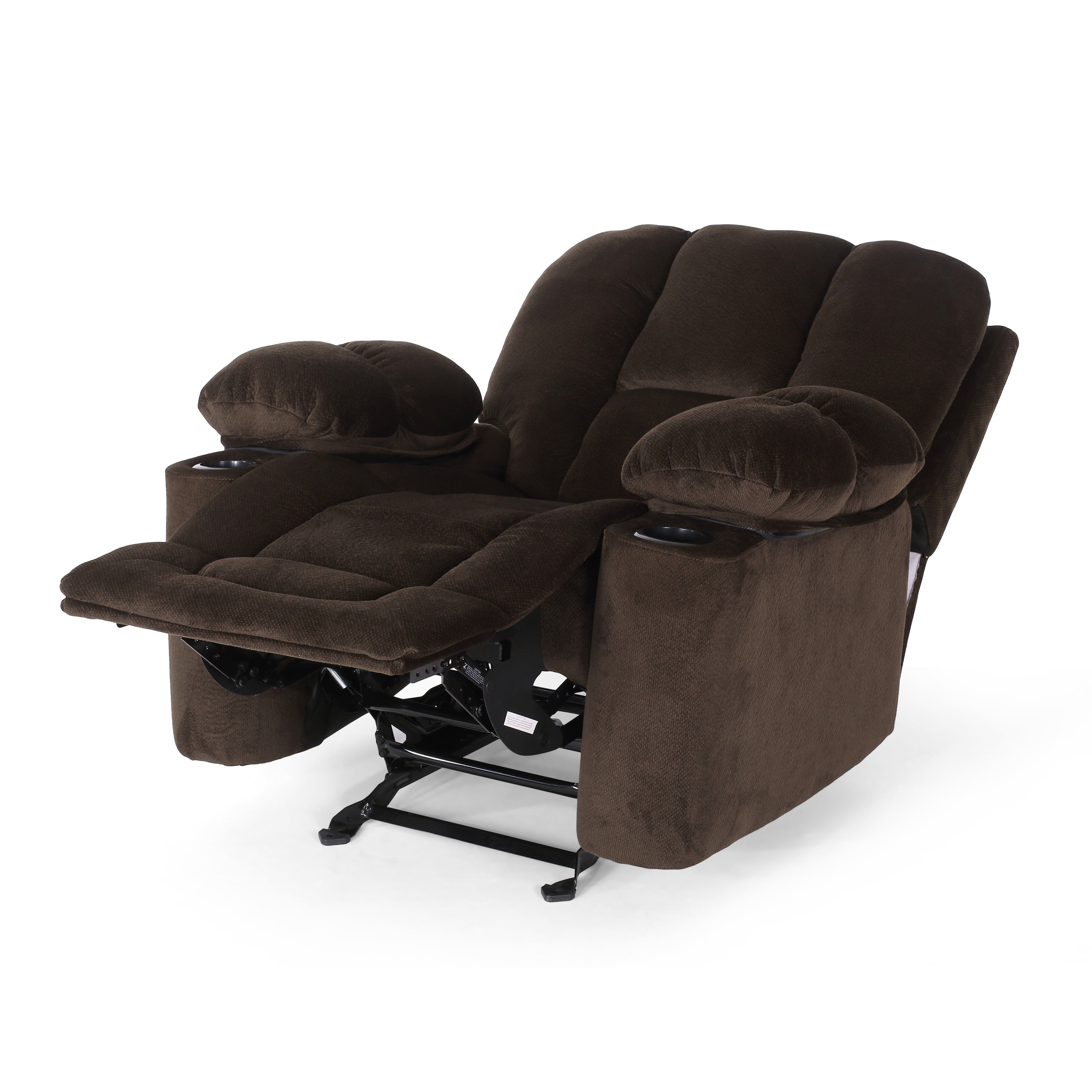 Euroco Luxurious Manual Recliner Chair in Chocolate with Skin-Friendly Fabric and Dual Cup Holders
