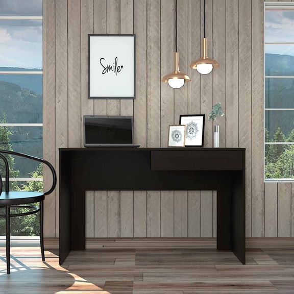 Tampa 47" Computer Desk with Drawer, Spacious Workspace, Black Engineered Wood